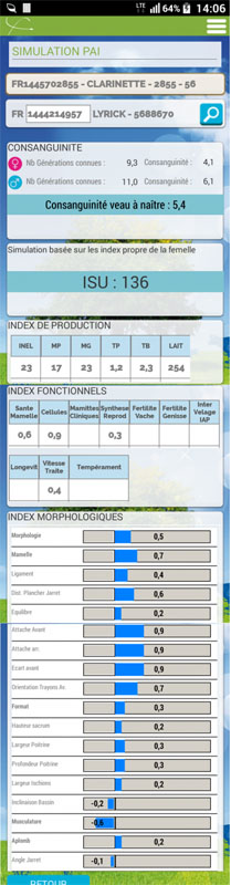 Capture d'une simulation de plan d'accouplement et d'insémination sur smartphone
