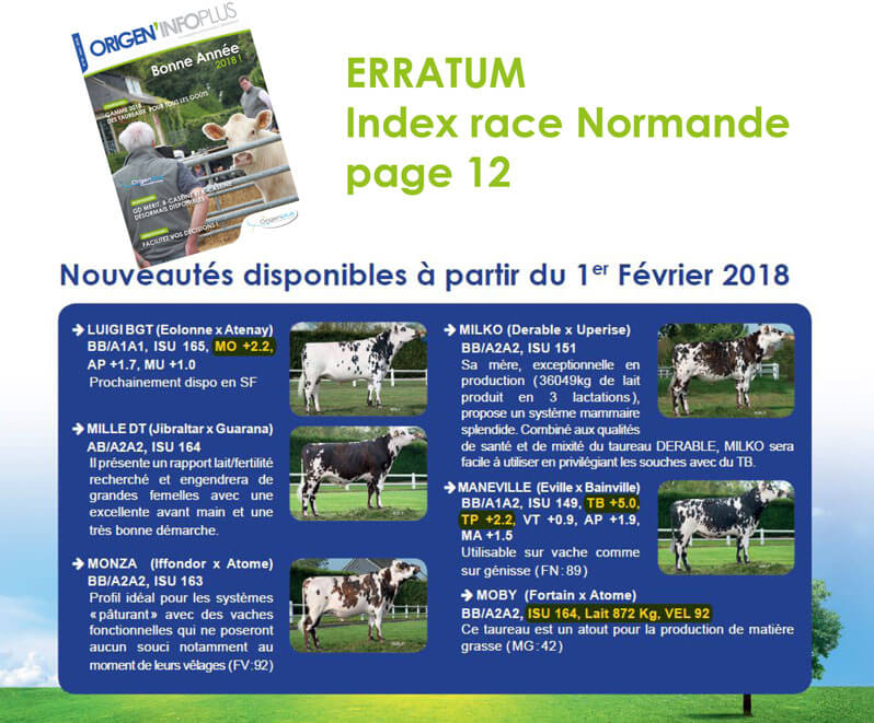 Erratum des index en race Normande présents dans l'Origen'infoplus n°10