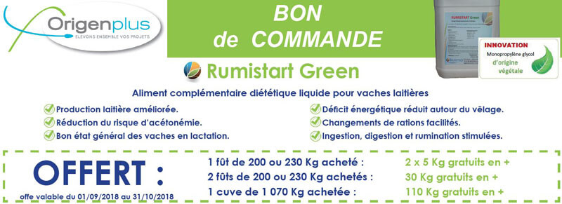 Bandeau du bon de commande comprenant l'offre promotionnelle sur le Rumistart Green