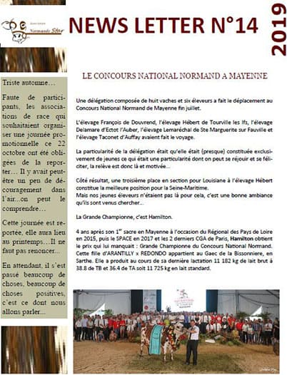 Première page de la newsletter n°14 de l'association Normande Star