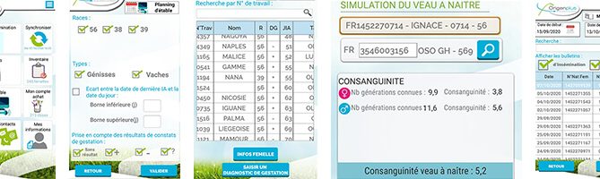 Des captures d'écran de l'application Origenplus